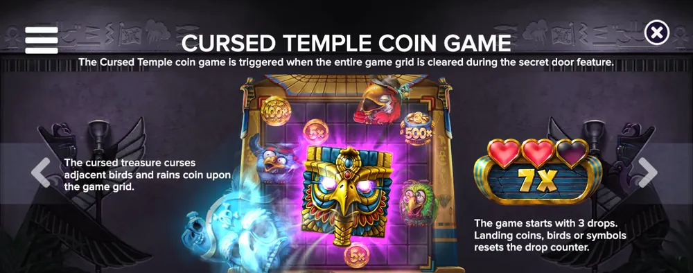 Οθόνη κανόνων για το Cursed Temple Coin Game του Pirots 5